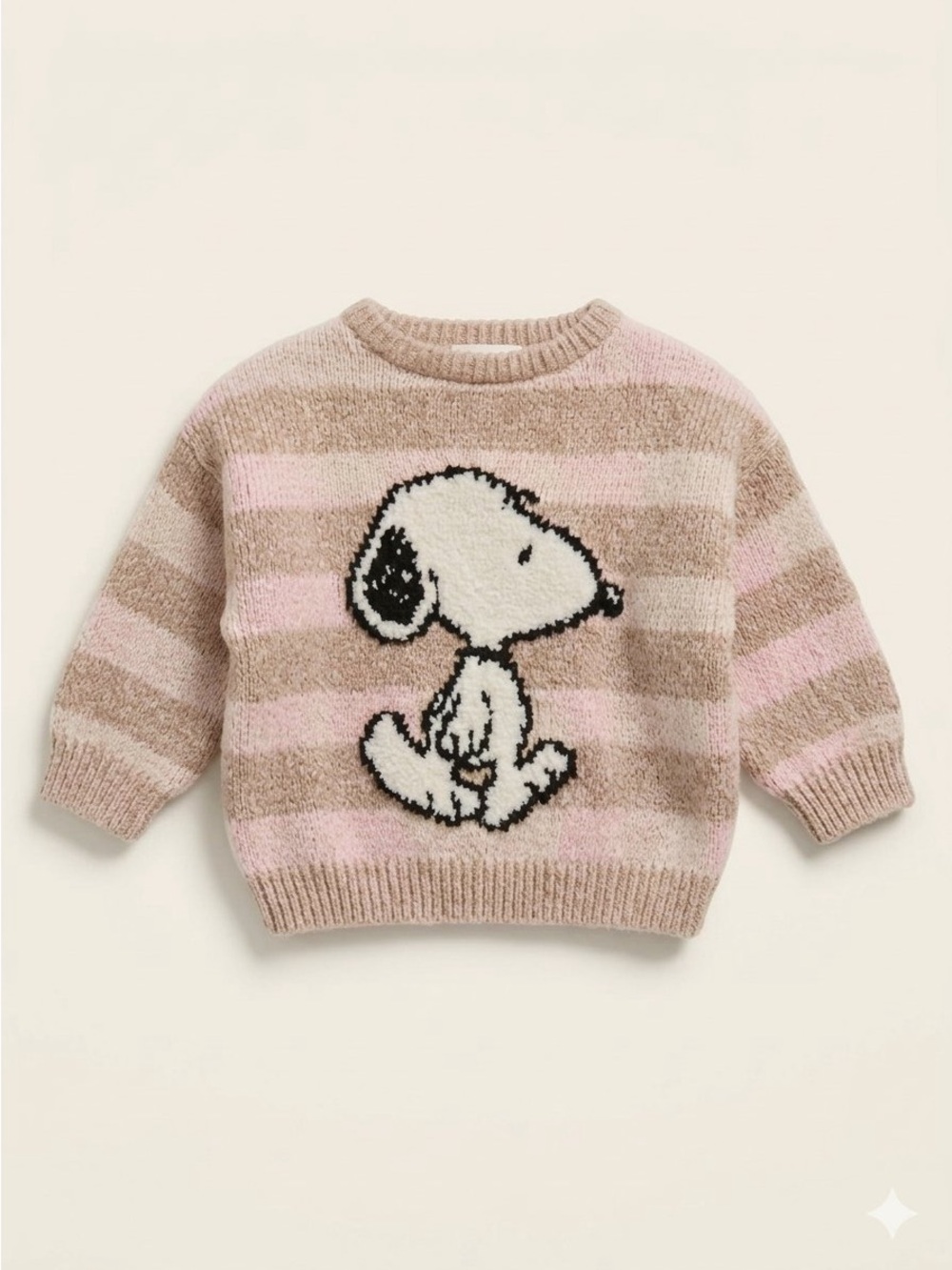 Zara Peanuts Snoopy Striped Knit Baby Sweater Beige Pink 9-12 Months